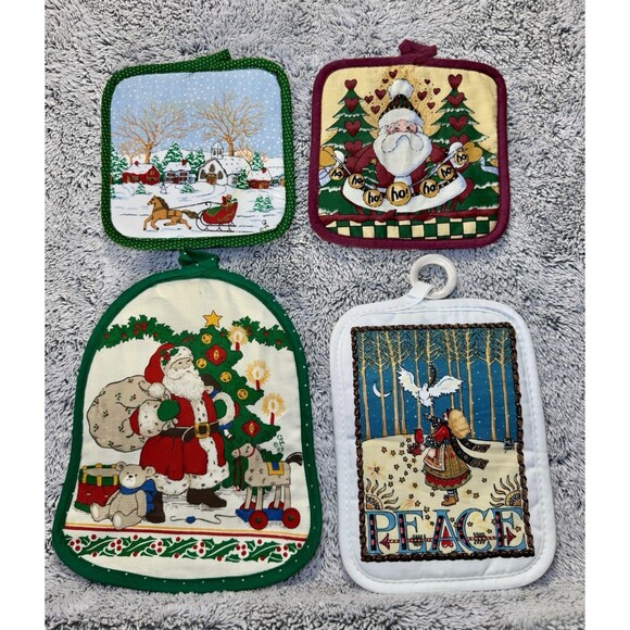 VTG 90s Holiday Christmas Pot Holder Lot CSC Kitchen Santa Decor Cottagecore - Picture 1 of 16
